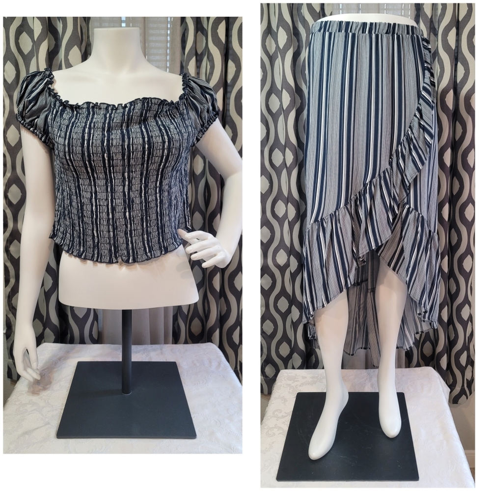 NOBO Juniors XXL (19) Spring Striped Top & Maxi Skirt Navy White